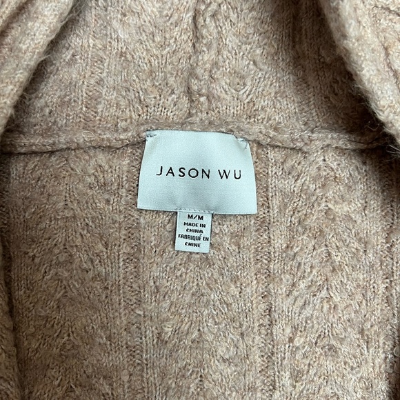 Jason Wu Heather Taupe Hooded Cable Knit Zip up Cardigan - Picture 6 of 7